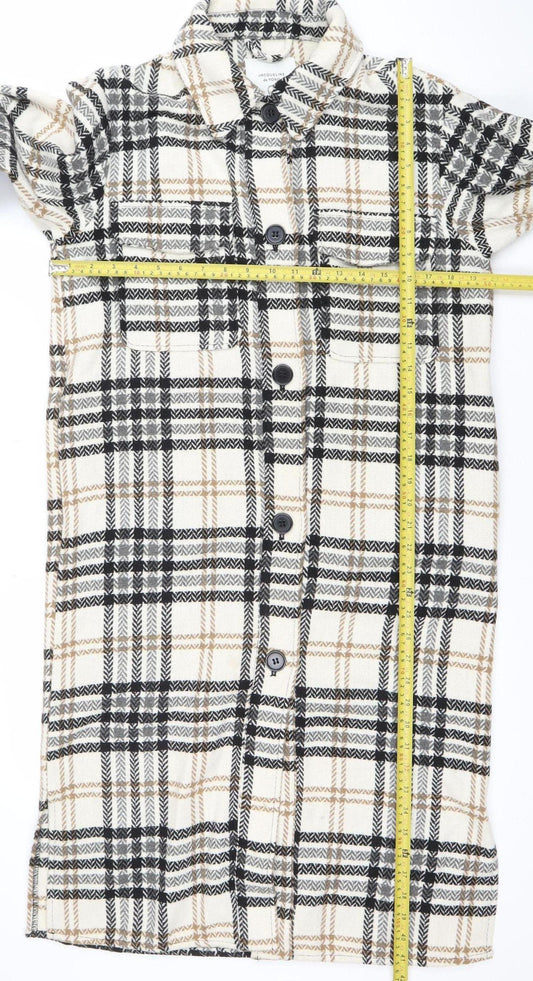 Jacqueline de Yong Women’s Beige Check Long Sleeve Overcoat Size S