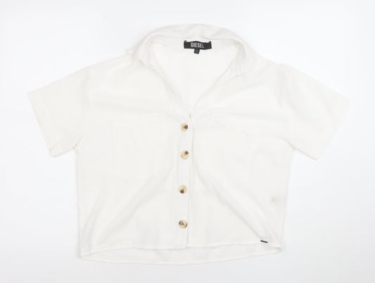 Womens UK Size S Diesel White Basic Button-Up