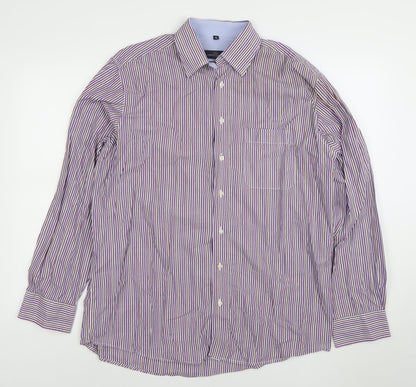 Lorenzo Calvino Men's Purple Striped Long Sleeve Button-Up Shirt L 41 Easy Care