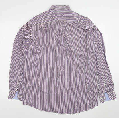 Lorenzo Calvino Men's Purple Striped Long Sleeve Button-Up Shirt L 41 Easy Care