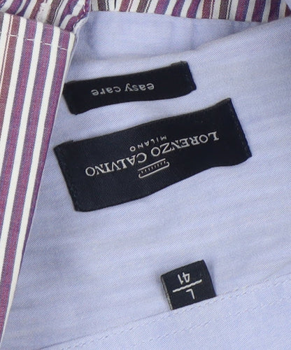 Lorenzo Calvino Men's Purple Striped Long Sleeve Button-Up Shirt L 41 Easy Care