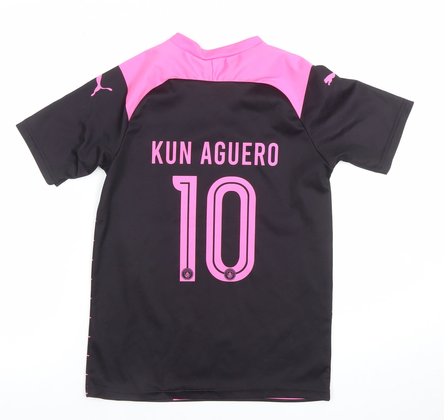 Puma Boys Black Pink Manchester City Kun Aguero 10 Football Jersey T-Shirt 152
