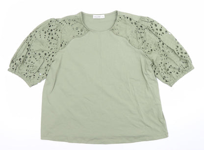 Womens UK Size L Gallery Green Basic T-Shirt