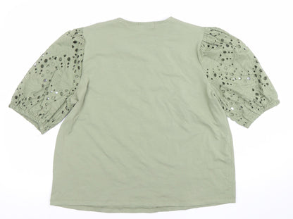 Womens UK Size L Gallery Green Basic T-Shirt