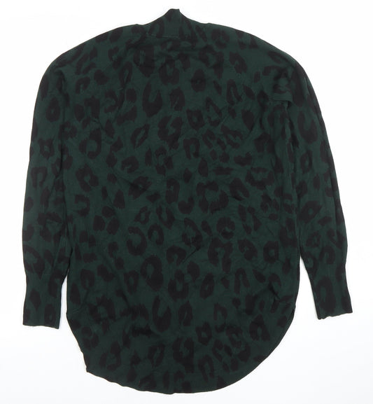 Oasis Women’s Green Leopard Knit Jumper XS Long Sleeve High Neck