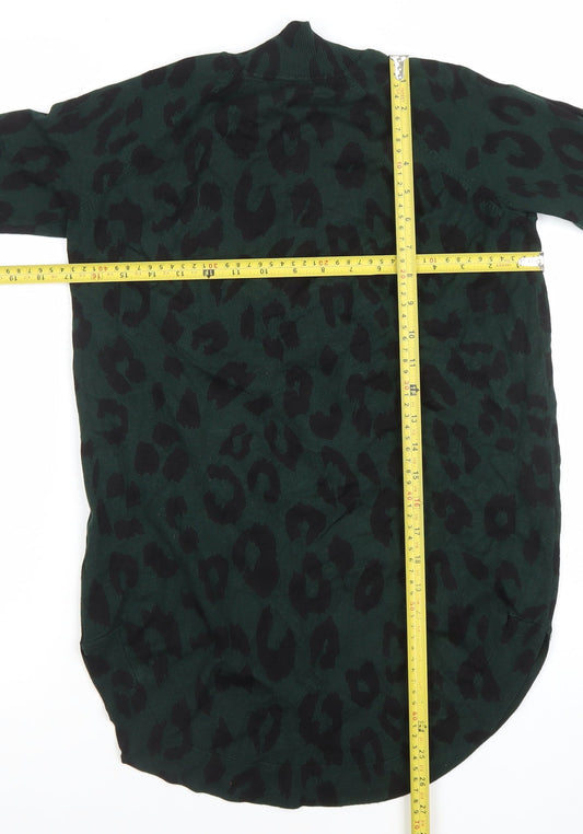 Oasis Women’s Green Leopard Knit Jumper XS Long Sleeve High Neck