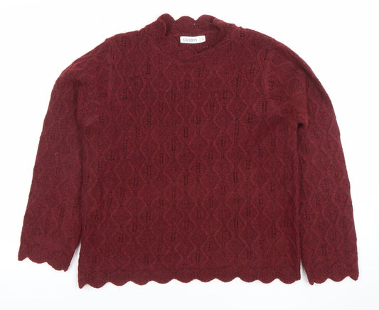 Gallery Women Red Knit Jumper Wool Blend Scallop Hem Size S