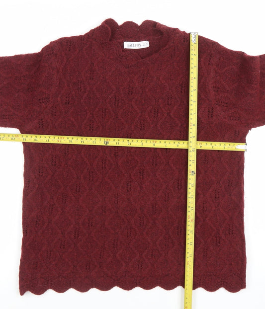Gallery Women Red Knit Jumper Wool Blend Scallop Hem Size S