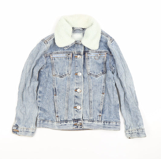 River Island Girls Blue Denim Sherpa Lined Jacket Size 7-8 Years