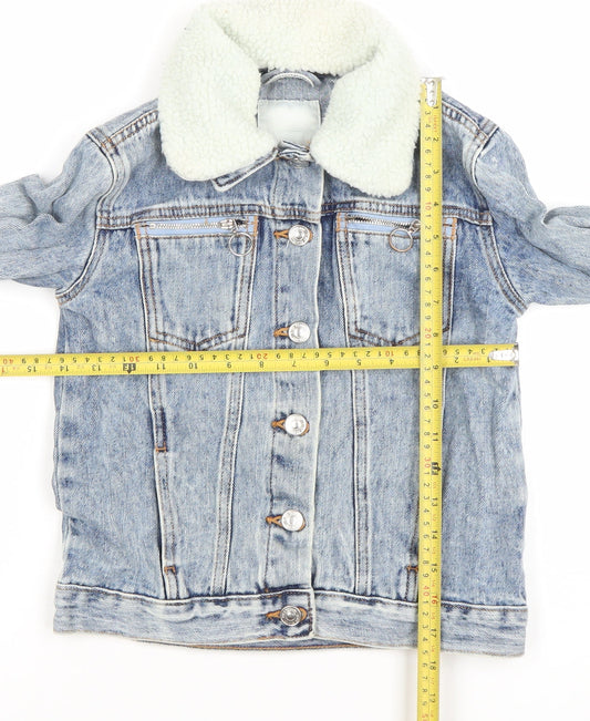 River Island Girls Blue Denim Sherpa Lined Jacket Size 7-8 Years