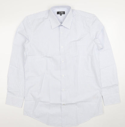 Dunnes Stores Men's Blue Striped Regular Fit 15.5in Cotton Shirt