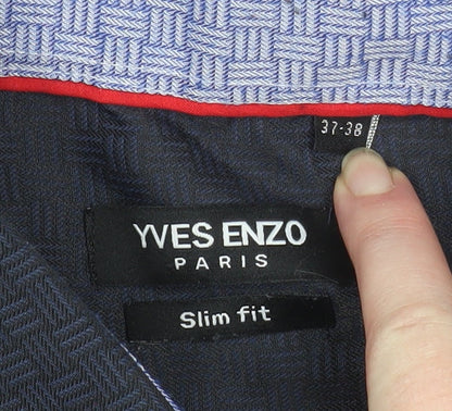 Mens UK Collar Size S Yves Enzo Smart Blue  Dress Shirt