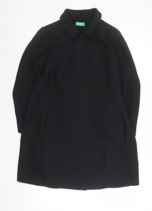 Womens UK Size 8 United Colors of Benetton Black Overcoat