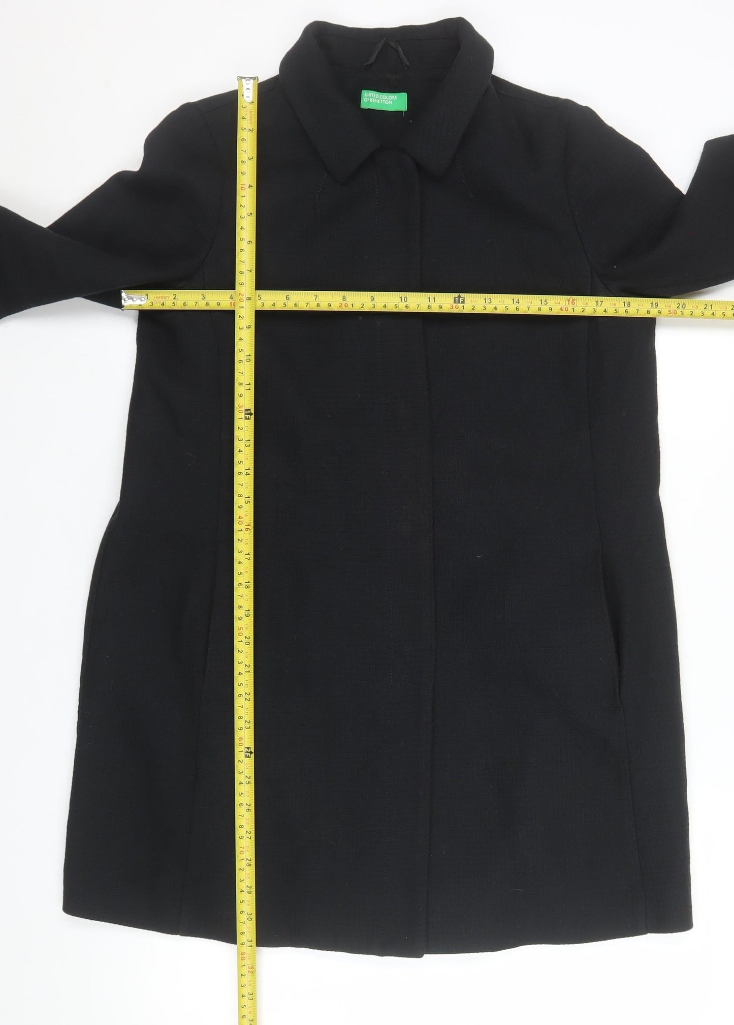 Womens UK Size 8 United Colors of Benetton Black Overcoat