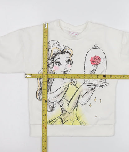 Disney Princess Girls White Sweatshirt 6-7 Years Pullover Belle Graphic