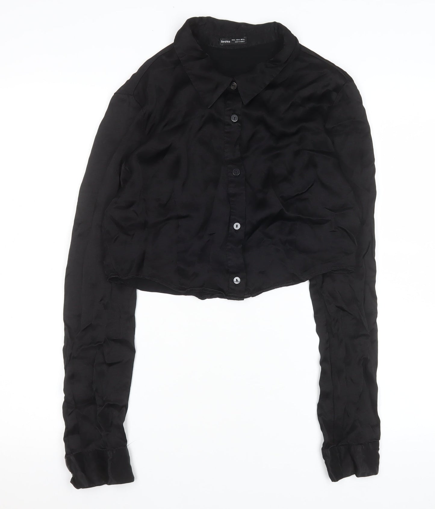 Womens UK Size L Bershka Black Cropped Button-Up