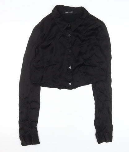 Womens UK Size L Bershka Black Cropped Button-Up