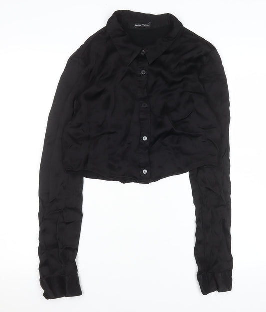 Womens UK Size L Bershka Black Cropped Button-Up