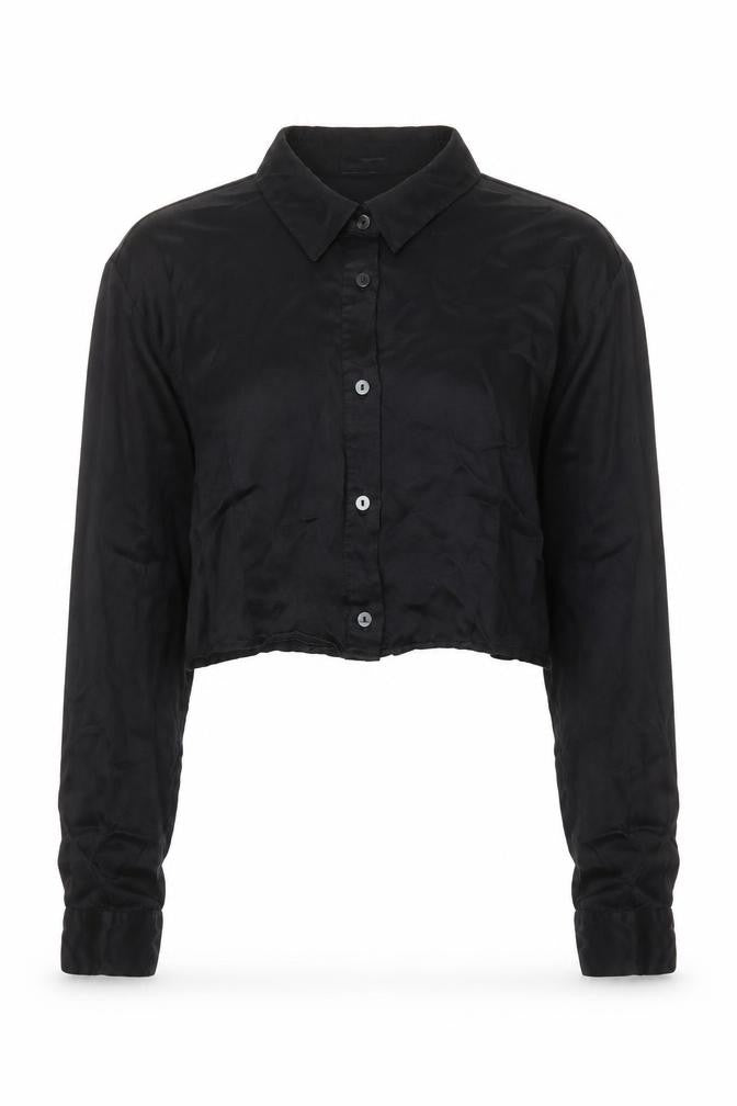 Womens UK Size L Bershka Black Cropped Button-Up
