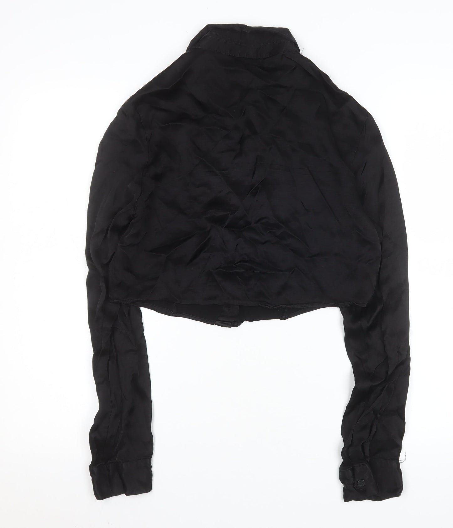 Womens UK Size L Bershka Black Cropped Button-Up