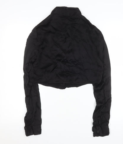 Womens UK Size L Bershka Black Cropped Button-Up