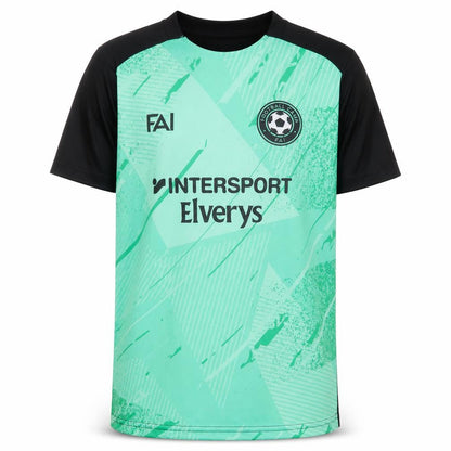 Front view of Football Camp FAI boys’ green short sleeve athletic t-shirt, size S