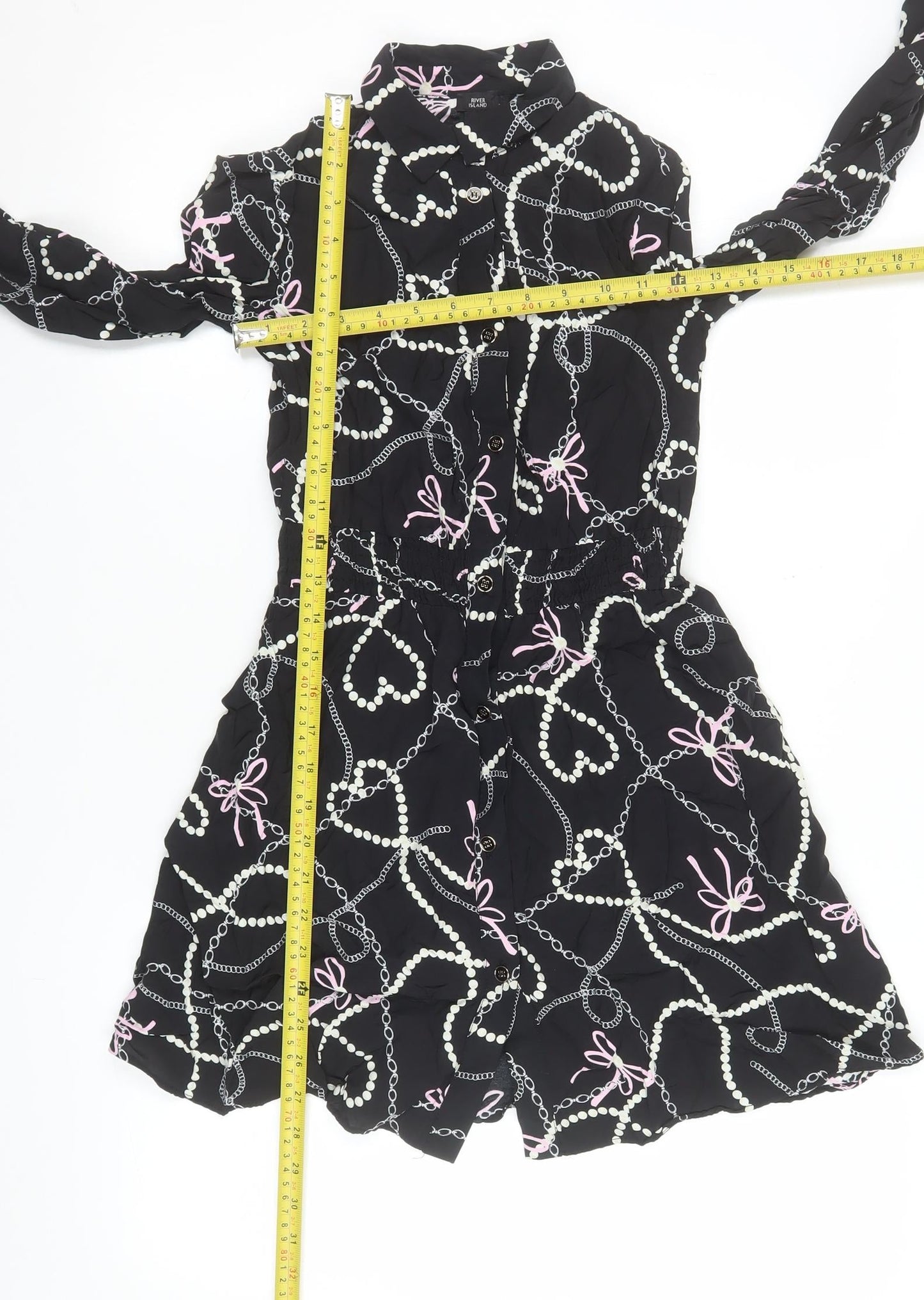 River Island Girls Black Chain Print Shirt Dress 11 Years