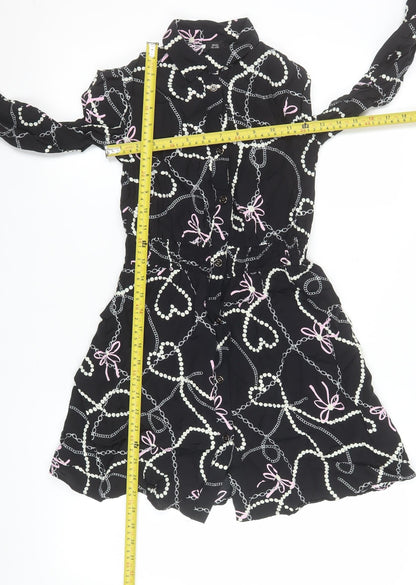 River Island Girls Black Chain Print Shirt Dress 11 Years