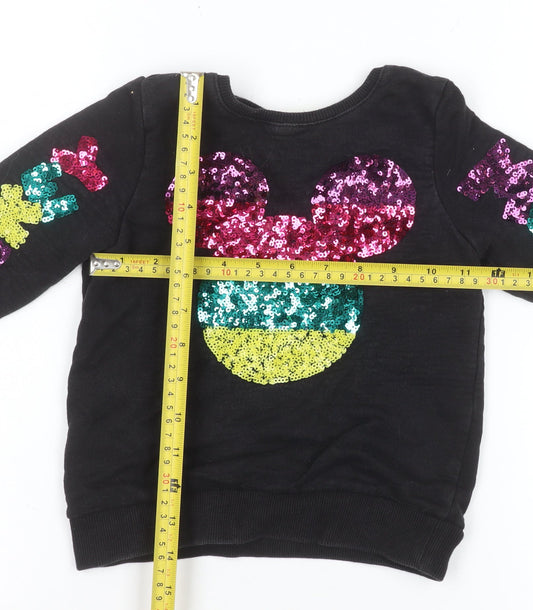 Disney Girls Black Sequin Mickey Sweatshirt 5-6 Years Pullover Top
