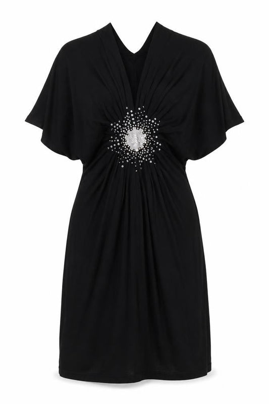 Front view of Oui Women Black Sequin Embellished Knee Length Bodycon Dress M