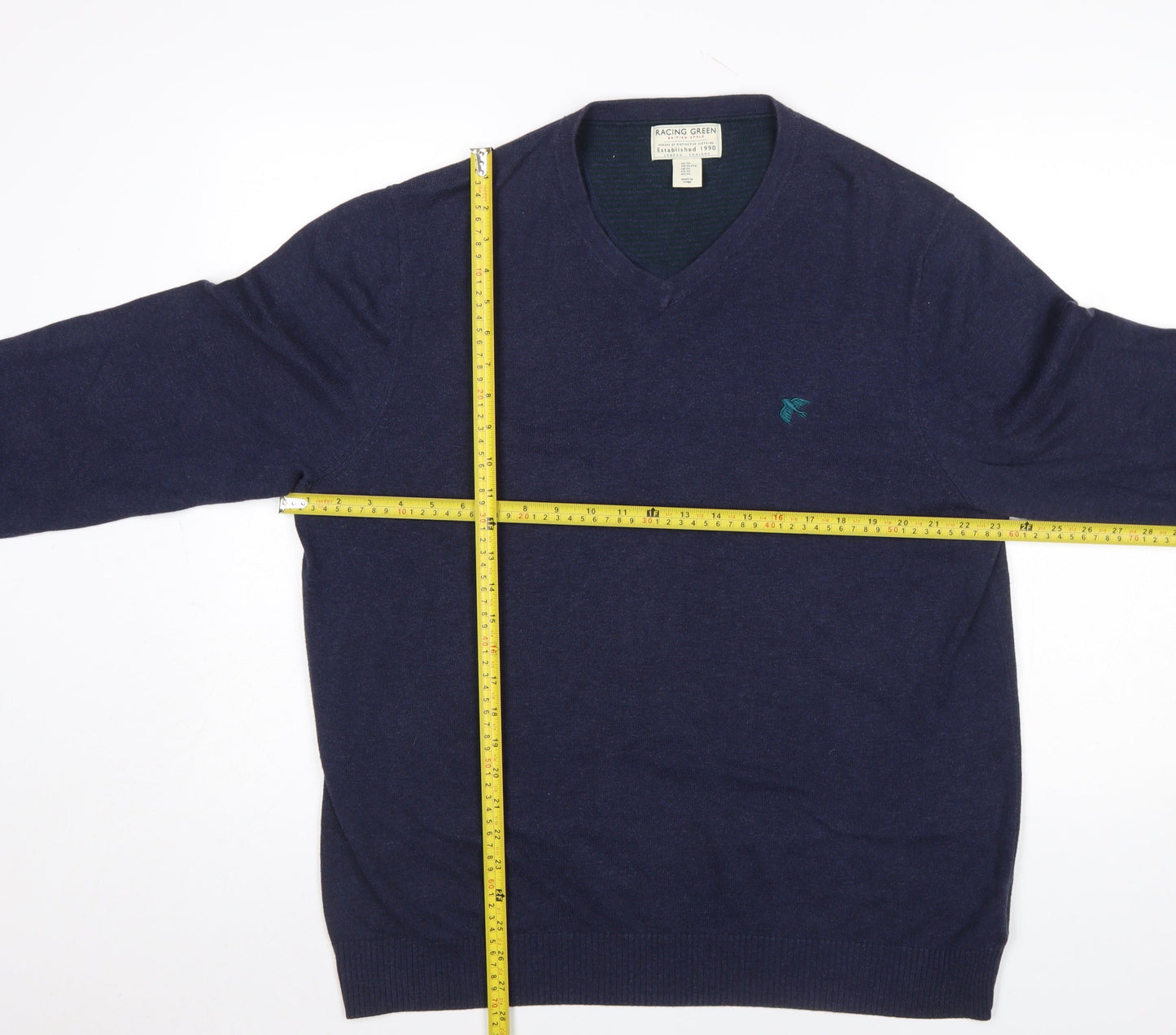 Mens UK Size XL Racing Green Blue Pullover Jumper