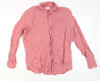 Zara Men's Pink Linen Cotton Button-Up Shirt Size L