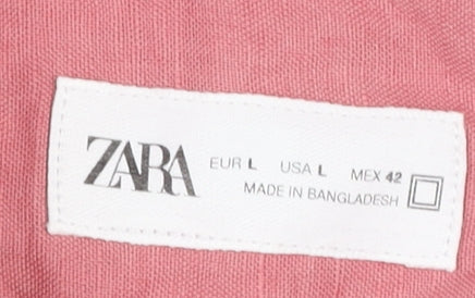 Zara Men's Pink Linen Cotton Button-Up Shirt Size L