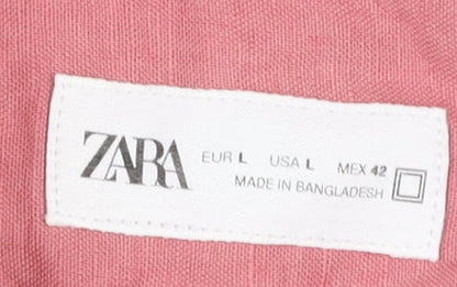 Zara Men's Pink Linen Cotton Button-Up Shirt Size L