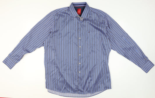 Benetti Men's Blue Striped Cotton Long Sleeve Button-Up Shirt XXL