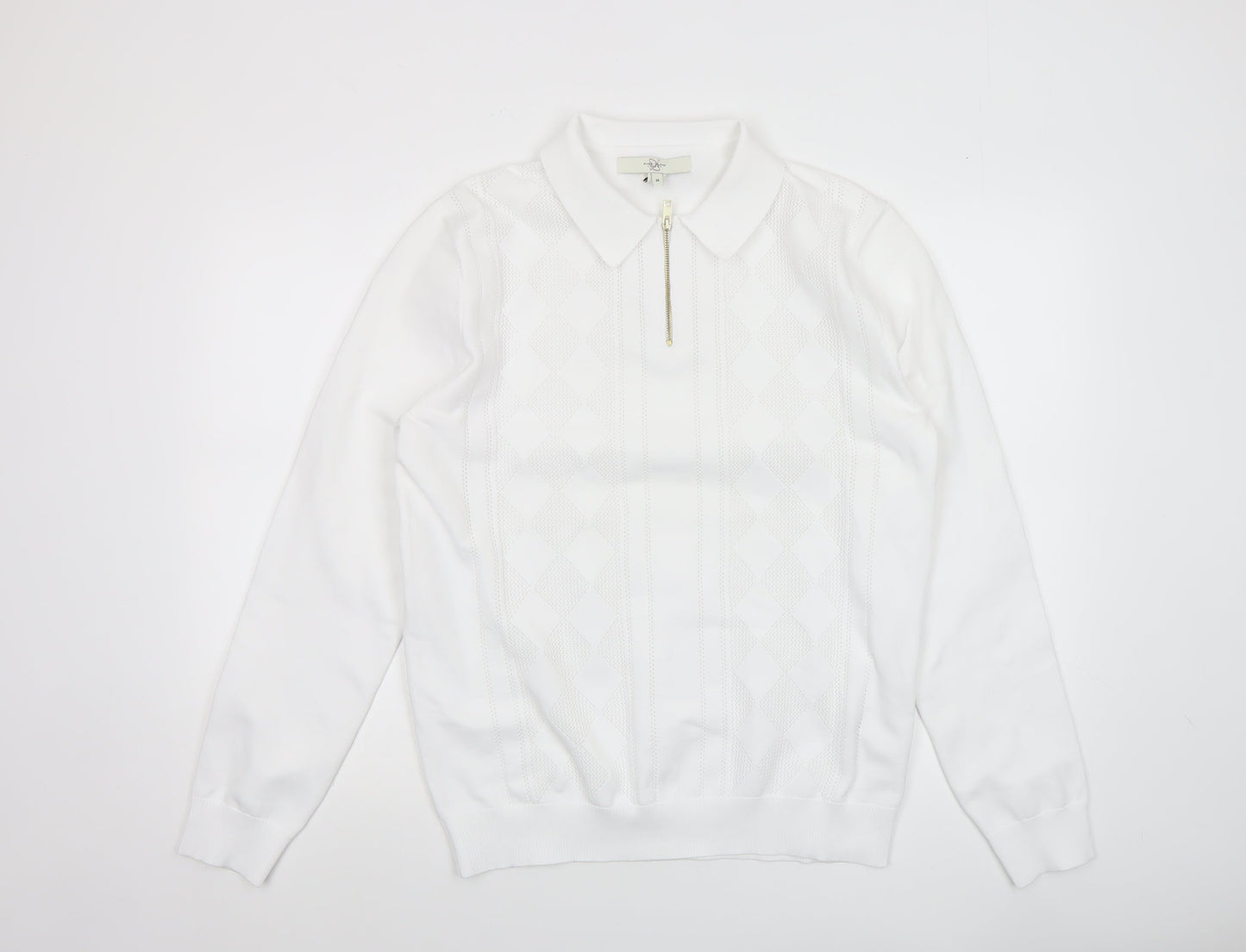 Mens UK Size M River Island White Half Zip Jumper