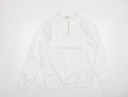 Mens UK Size M River Island White Half Zip Jumper