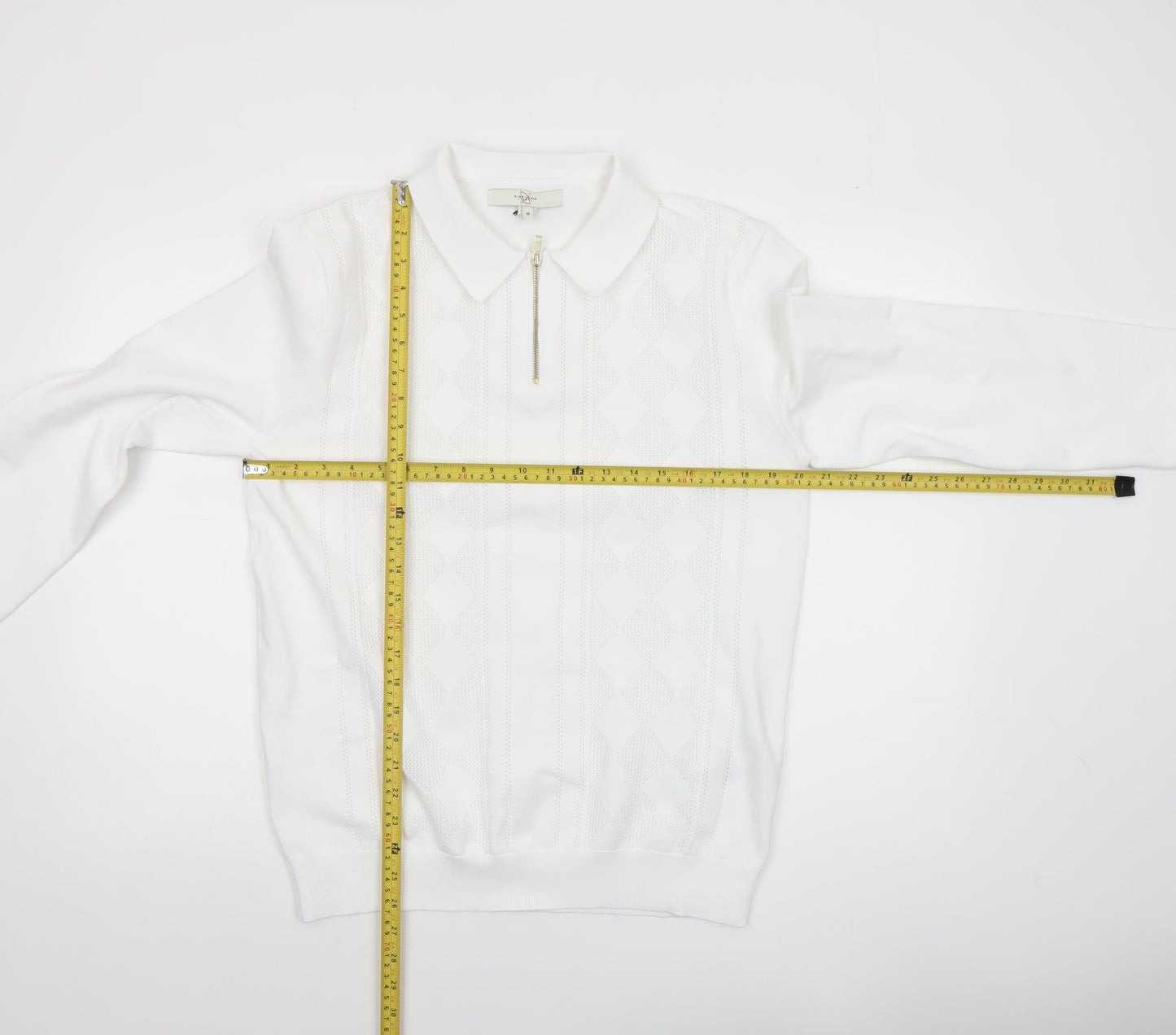 Mens UK Size M River Island White Half Zip Jumper