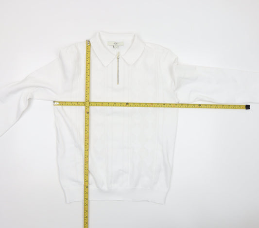 Mens UK Size M River Island White Half Zip Jumper