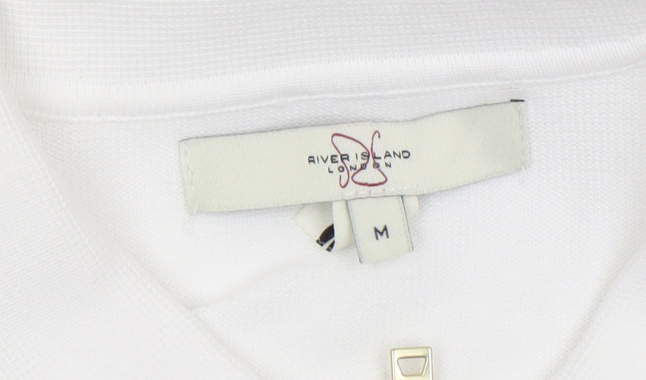 Mens UK Size M River Island White Half Zip Jumper