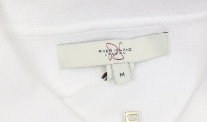Mens UK Size M River Island White Half Zip Jumper