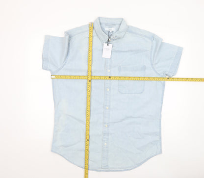 Next Men's Blue Short Sleeve Button-Up Cotton Shirt L 42-44in