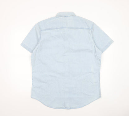 Next Men's Blue Short Sleeve Button-Up Cotton Shirt L 42-44in