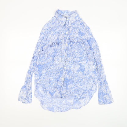 Womens UK Size 8 Zara Blue Tunic Blouse