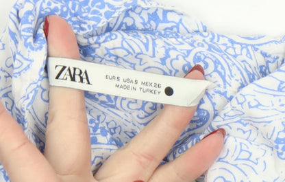 Womens UK Size 8 Zara Blue Tunic Blouse