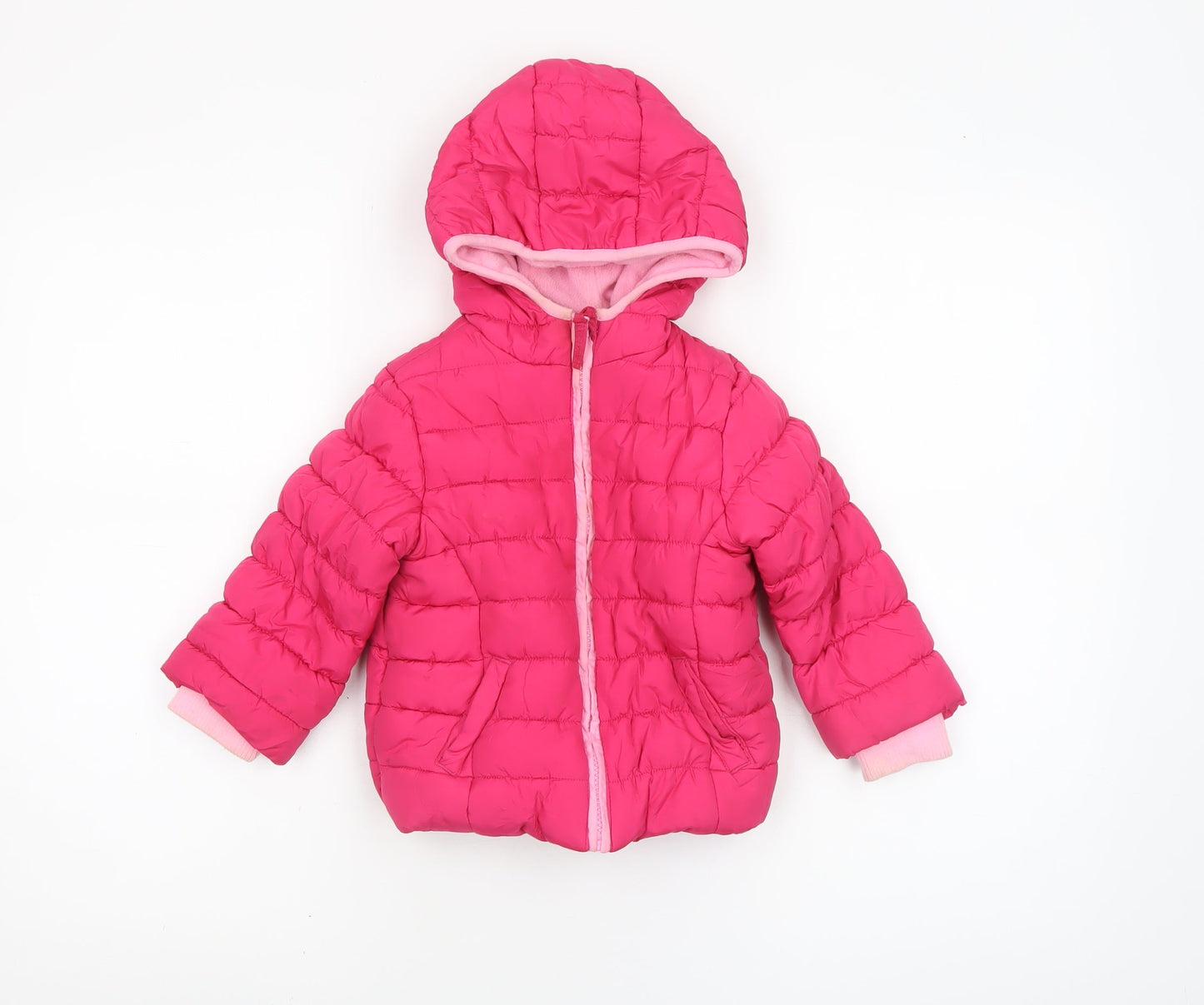 Mamas & Papas Girls Pink Hooded Puffer Jacket 18-24 Months Winter Coat