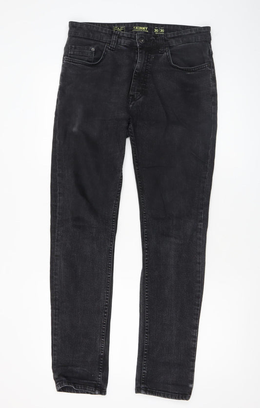 Mens UK Size M F&F Slim Fit Skinny Black Jeans