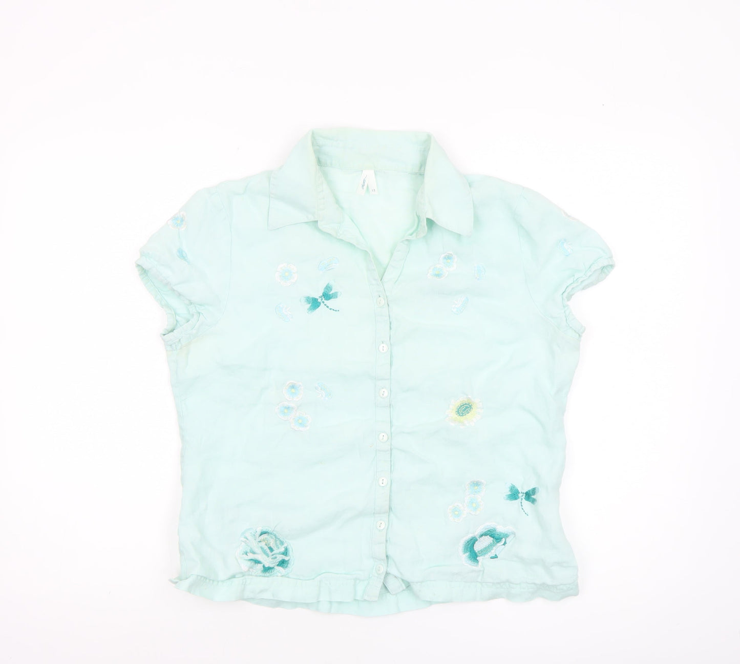 Womens UK Size 12 DASH Green Basic Button-Up