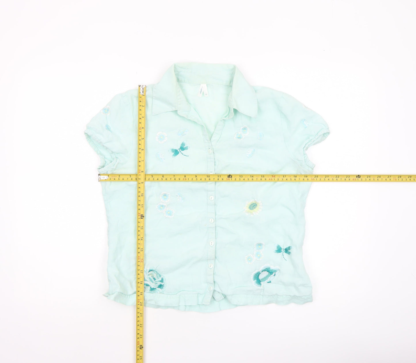 Womens UK Size 12 DASH Green Basic Button-Up