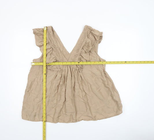 Next Women Beige Ruffle Sleeveless Tunic Blouse UK 16